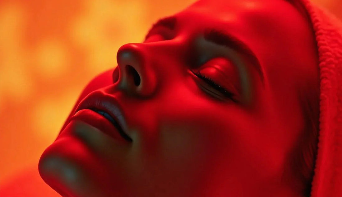 Woman receiving red light therapy for skin rejuvenation and acne treatment