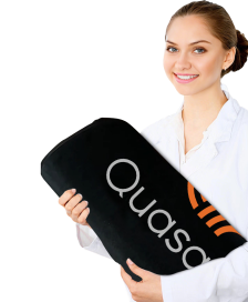 Dermatologist holding QuasarMD product